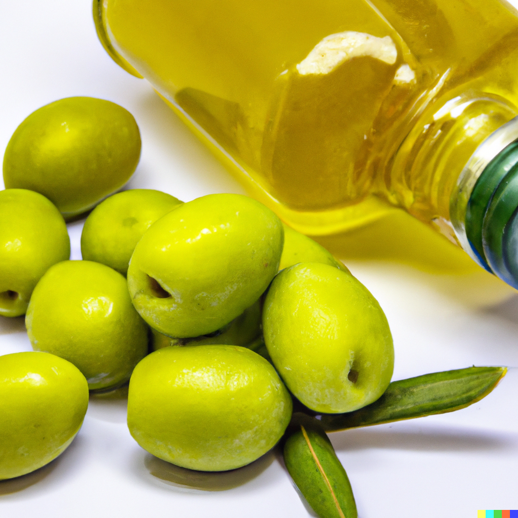 Olive supplement copywriting - a photo of fresh olives next to a bottle of olive extract