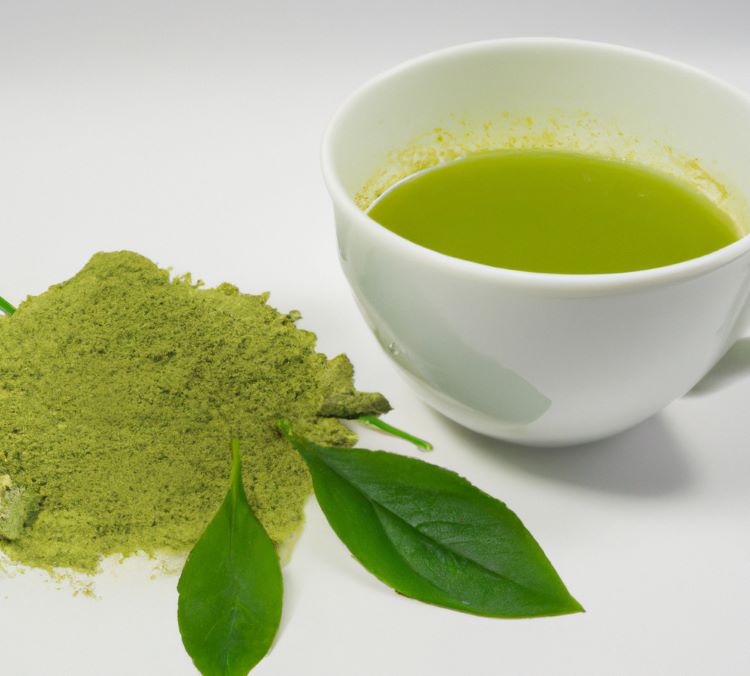 a cup of brewed matcha green tea, which I have written about as a weight loss supplement copywriter